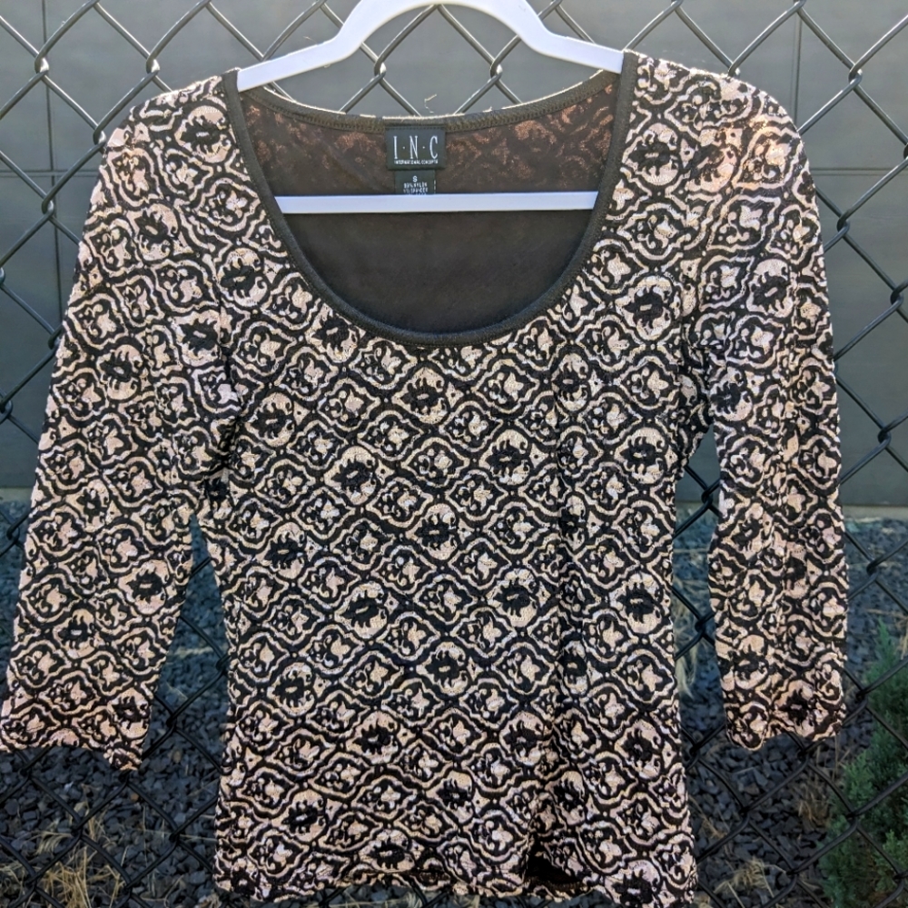 INC pink and brown floral top